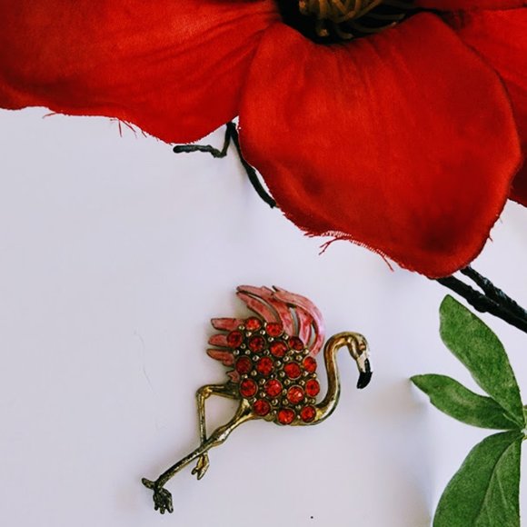 Vintage Rhinestone Flamingo Brooch - Picture 7 of 7
